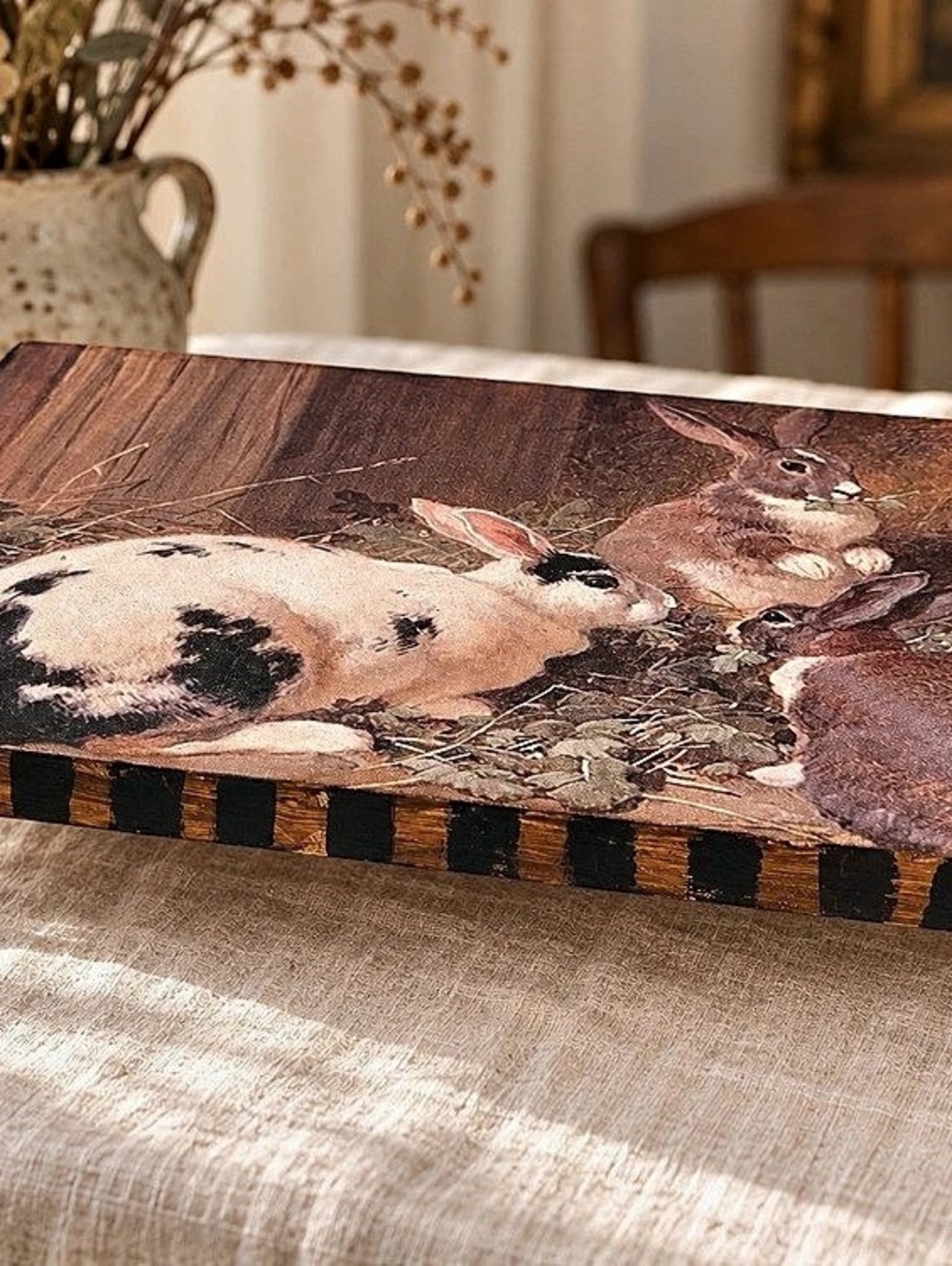 Vintage Rabbit Artwork Wooden Display Riser - Picture 4 of 4